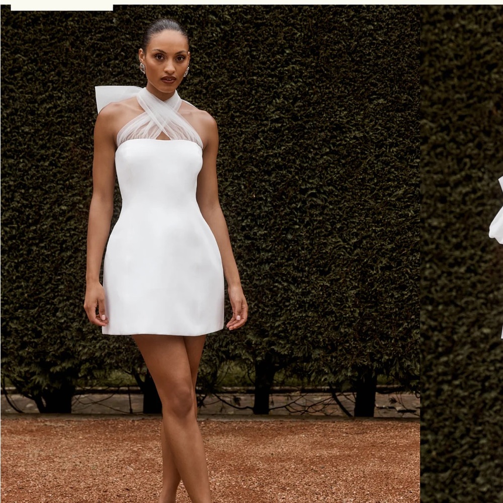Meshki Maryam Chic White Halter Mini Dress